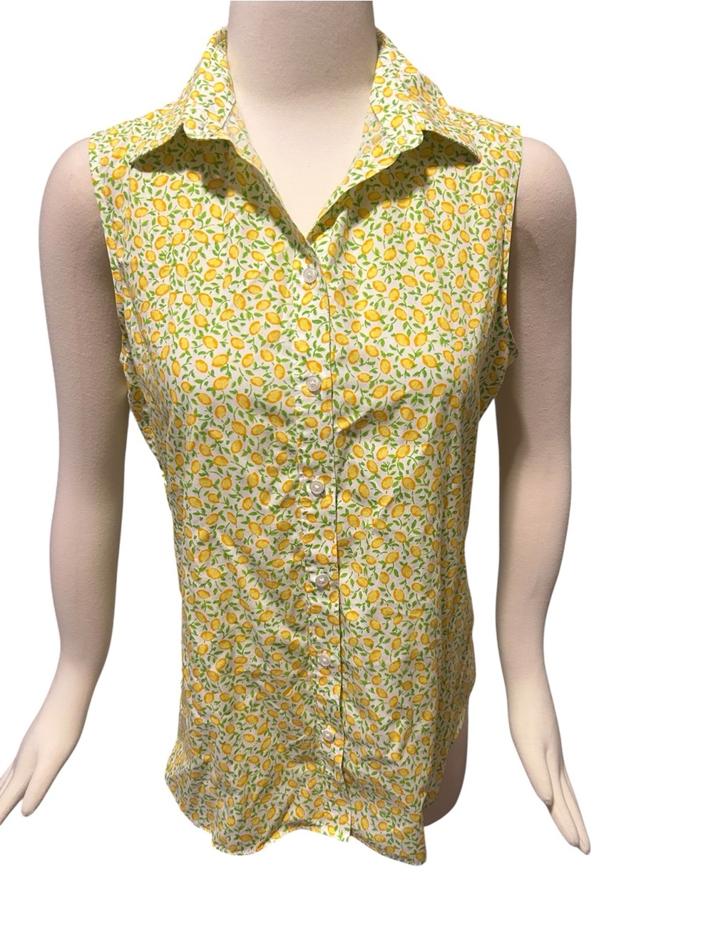Sleeveless Lemon Print Button-Up Top - Yellow